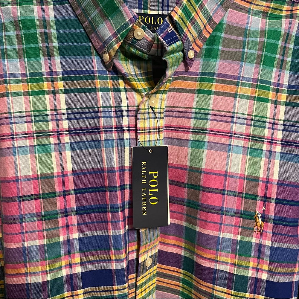 Polo Ralph Lauren Plaid Oxford Shirt Big & Tall 2XLT Pink Green Blue Multicolor